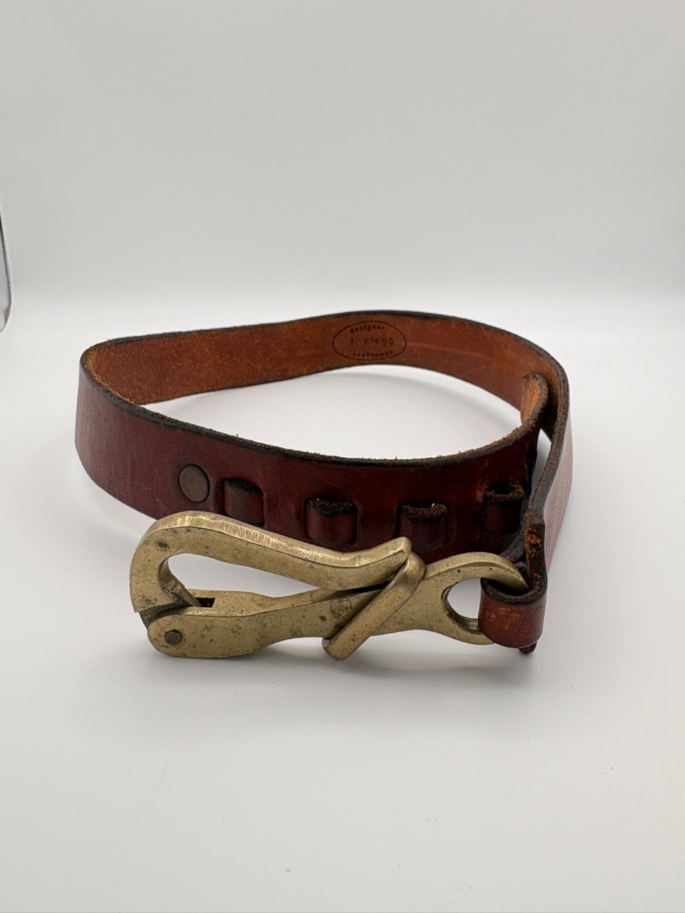 Vintage f. Clegg Craftsman Brown Leather Belt w/ Brass Pelican‑Hook Buckle 35.5"